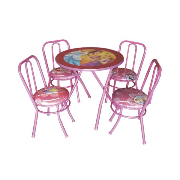 Ante comedor infantil cuenta con mesa redonda y 4 sillas para las princesas de la casa, recomendado para niñas hasta 5 años.
